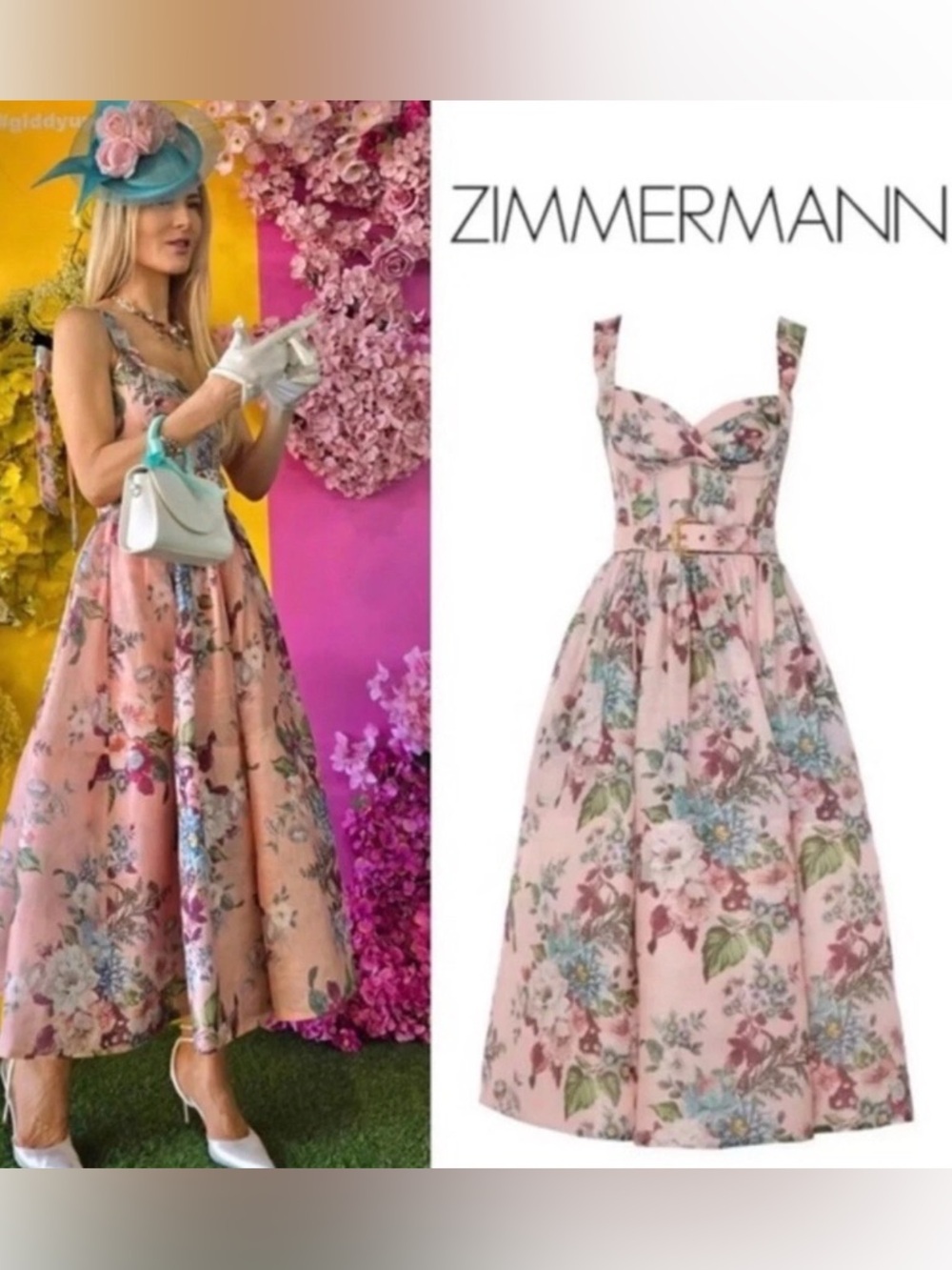 Zimmermann Matchmaker Pink Floral Silk Linen Tie Midi Dress - Picture 14 of 16